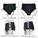 FanShou Women Retro Lace up Bikini Tankini Bottom Mid Waisted Swim Briefs Swimwear Black B07HL3XQ4W